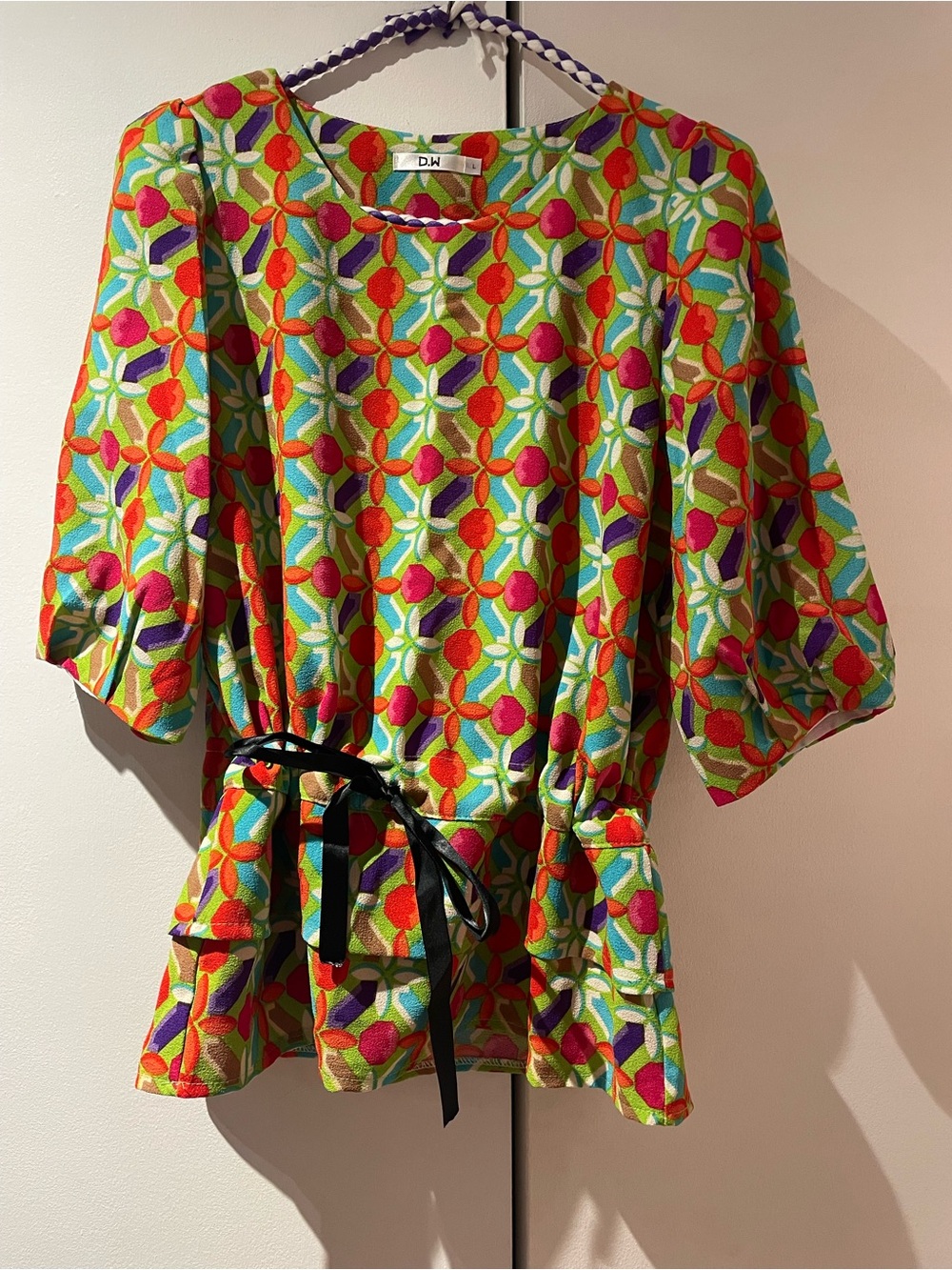 Multicolor Geometric Print Peplum Top